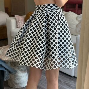 Maje Jungle Bicolore Skirt Black and White mesh pleated Geometric A-Line Skirt